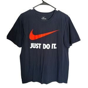 Nike Mens Medium Navy‎ Blue Just Do It Swoosh Logo Short Sleeve T-shirt